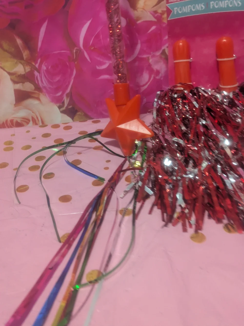 Red & Silver Pom Poms – Cheer Party Supplies
